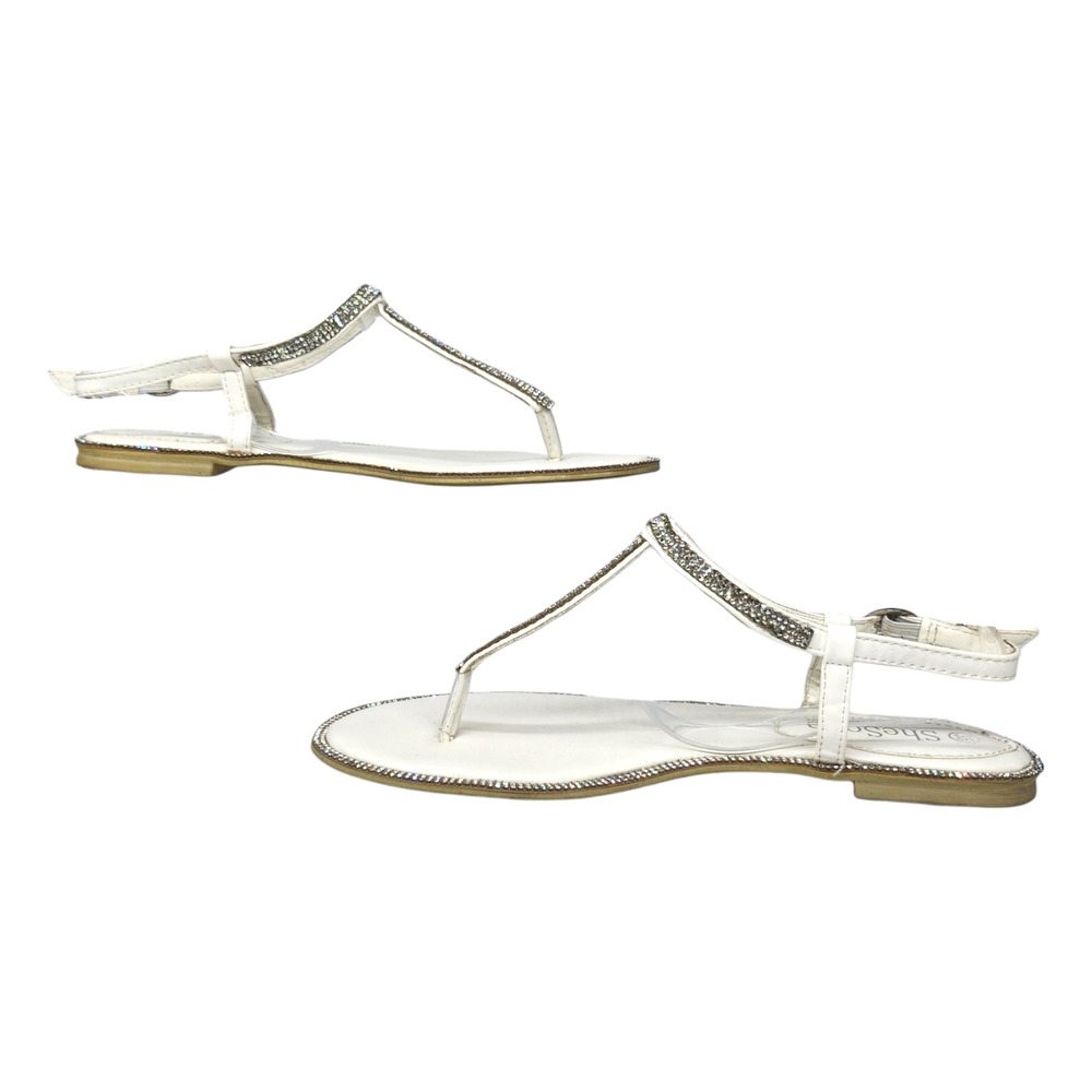 White Sparkly Sandals Rhinestones Embellished Dressy Thong Ankle Strap Womens 36 - Picture 2 of 12